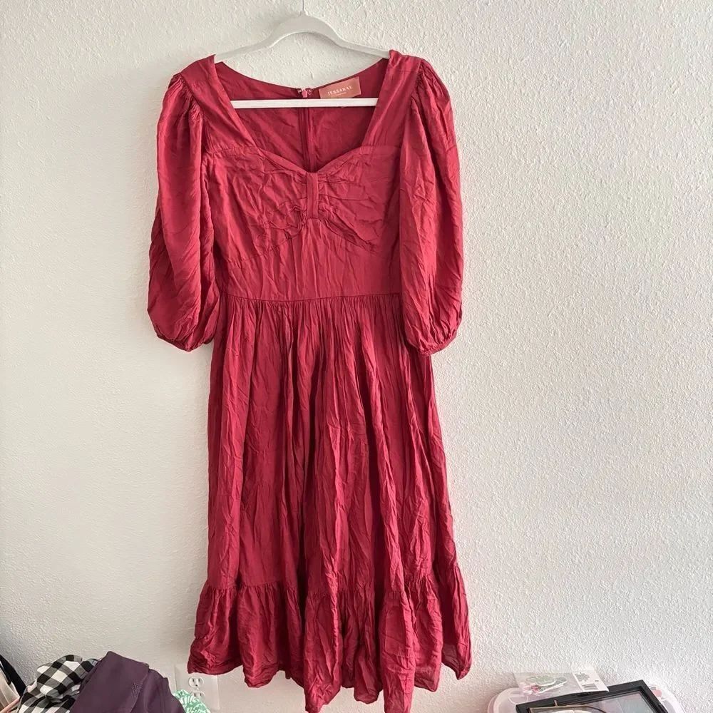 JessaKae Freshly Picked Red Pear Prairie Midi Dress Size L Flowy Cottagecore